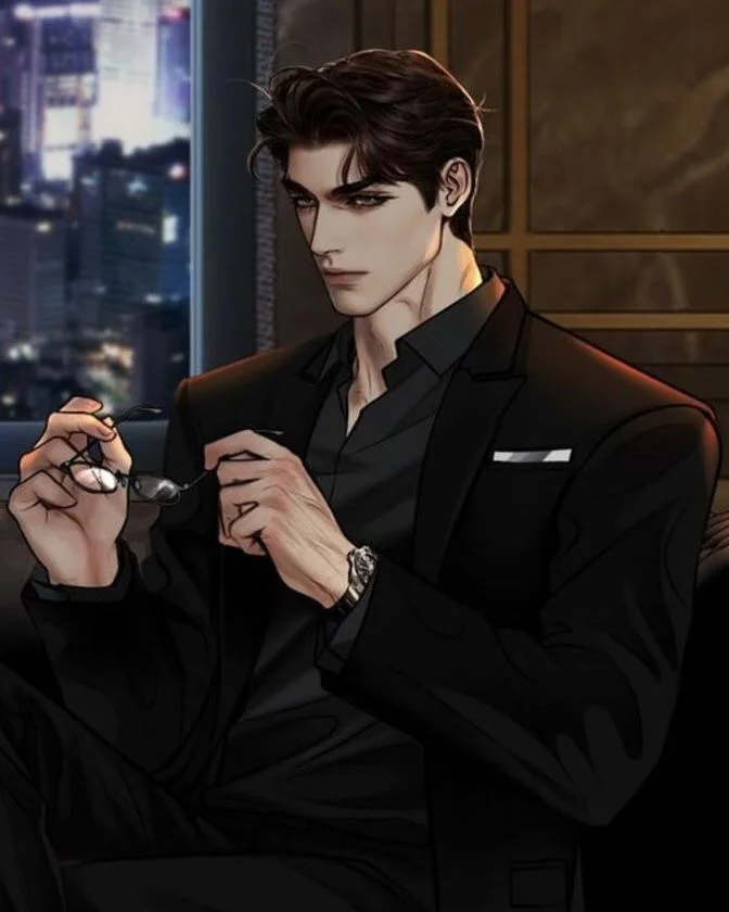 Deimos Acardi in a dark suit, holding glasses beside a city window. Source: Gening AI.