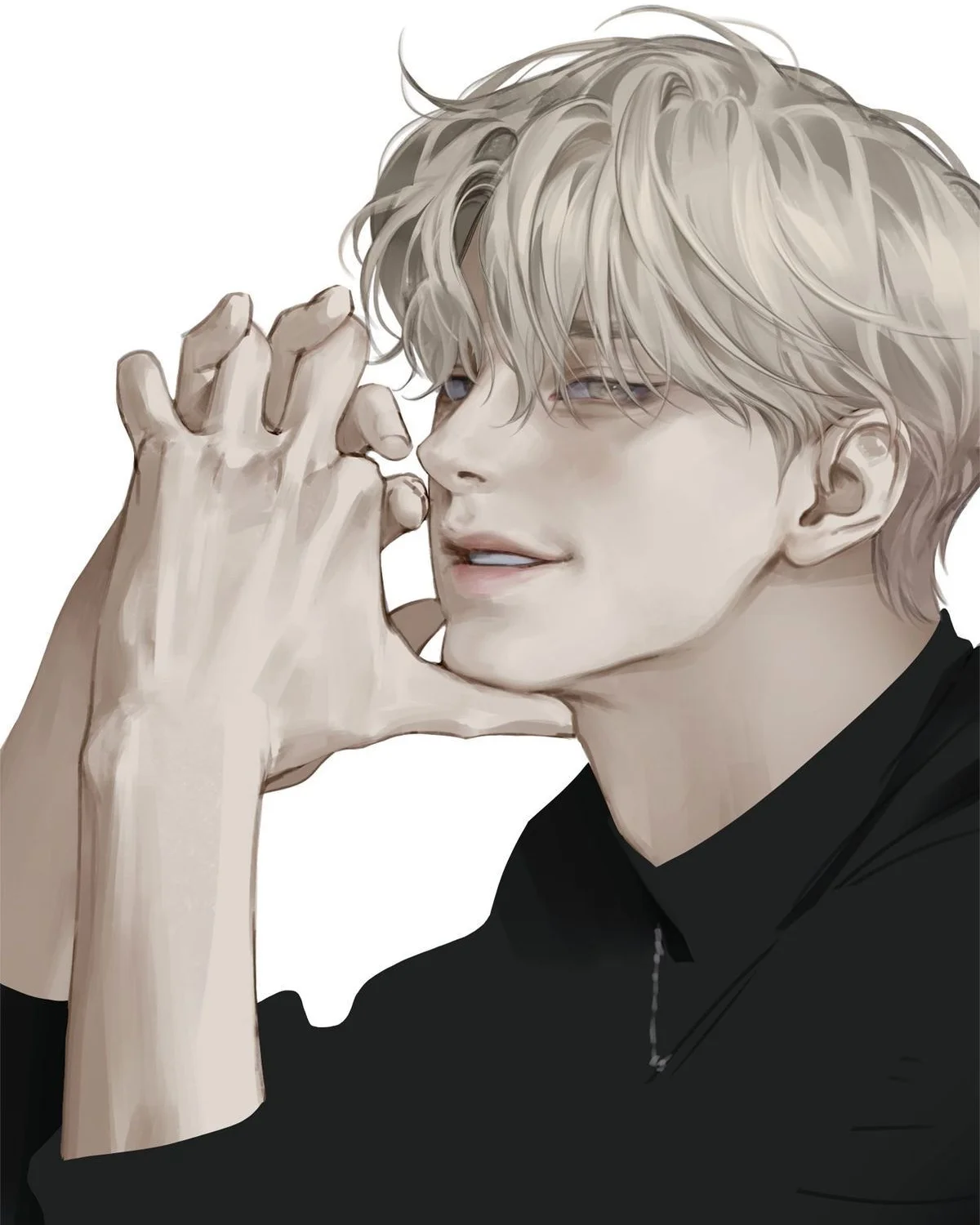 Blond Anastasiy Ivanov wearing a black shirt, with hands raised beside his face. Source: Gening AI.