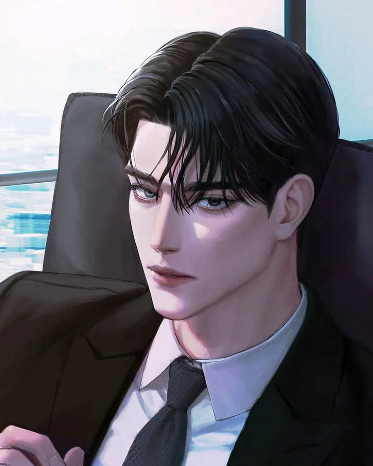 Harley in a dark suit and tie, seated by a bright window. Source: Gening AI.